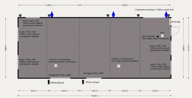 Plattegrond van wooncontainer met toekomstbestendige keuken voor De Lievelinge.