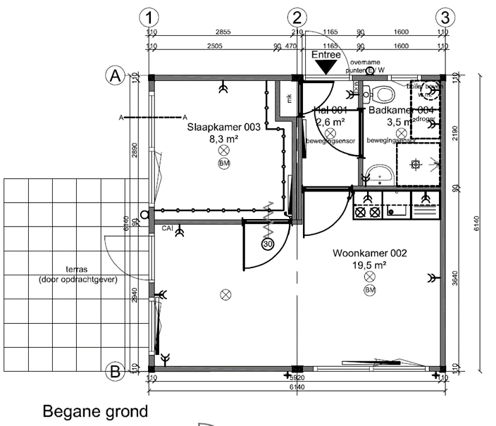 Plattegrond van twee Skaeve Huse woningen met houten gevelafwerking