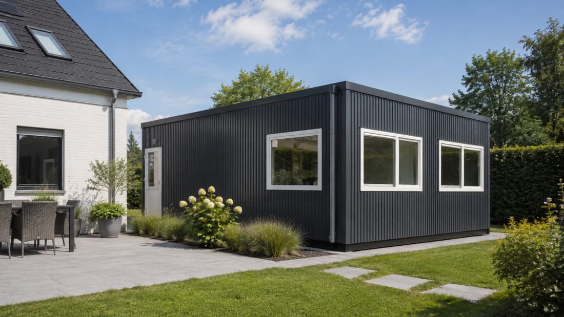 Woonunit voor langdurig gebruik naast eigen huis.