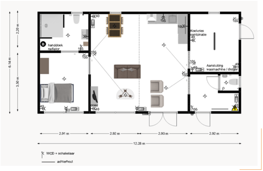 Plattegrond van een MC3 mantelzorgwoning