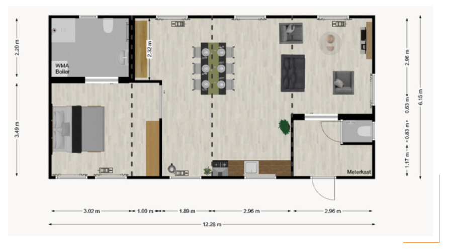 Plattegrond van een ruime mantelzorgwoning