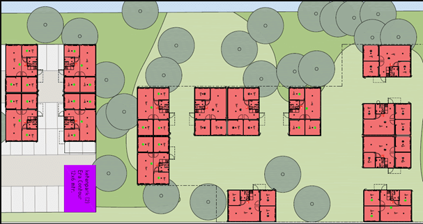 Plattegrond van wisselwoningen in een park