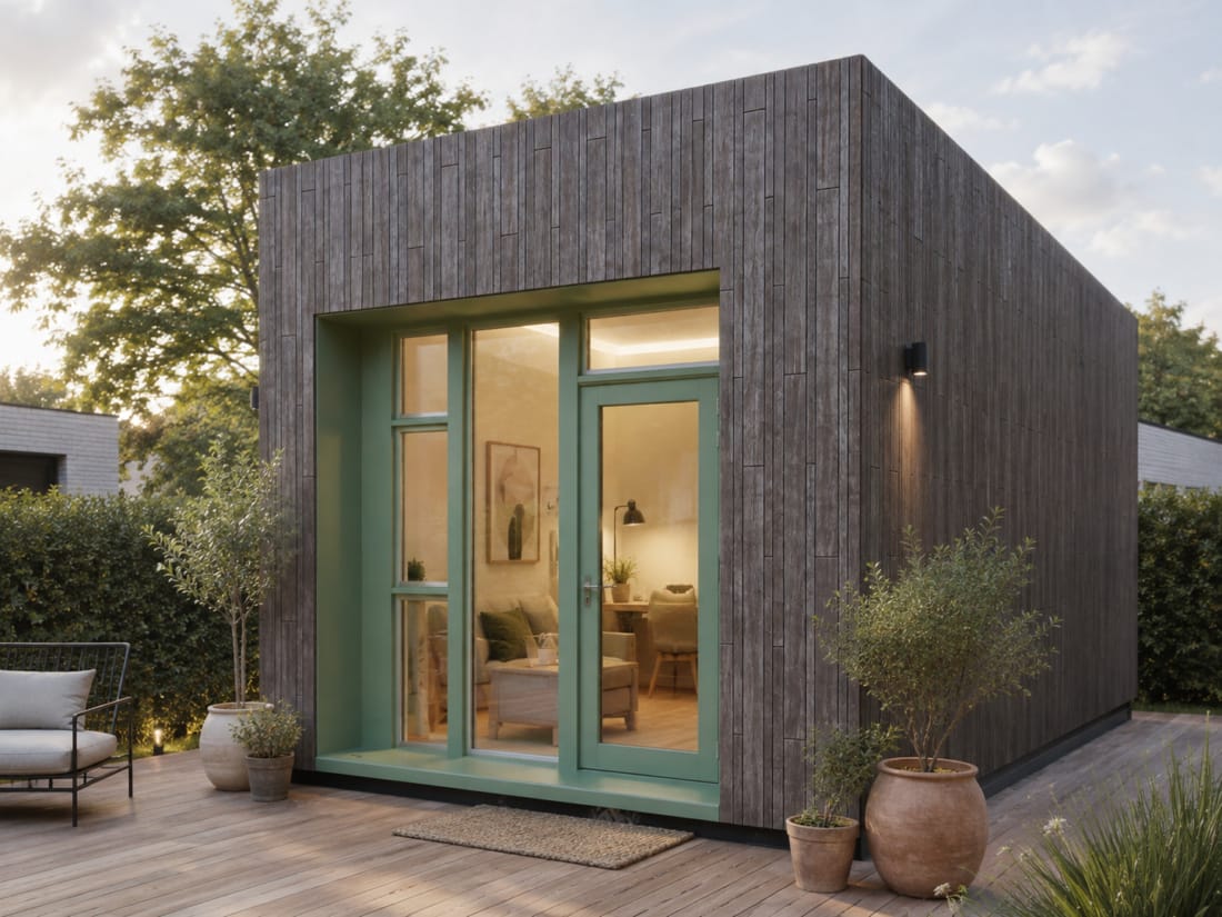 Luxe Tiny House in achtertuin.