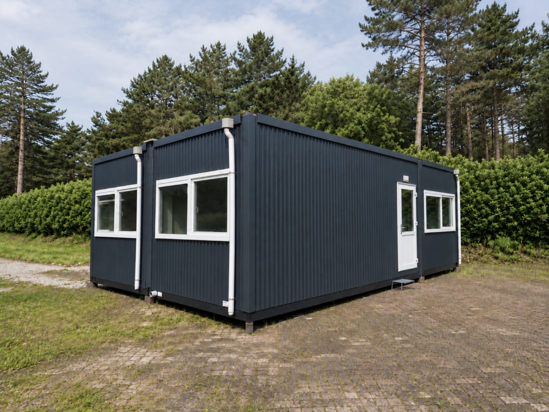 Complete foto van woningtype B1 op onverharde ondergrond.