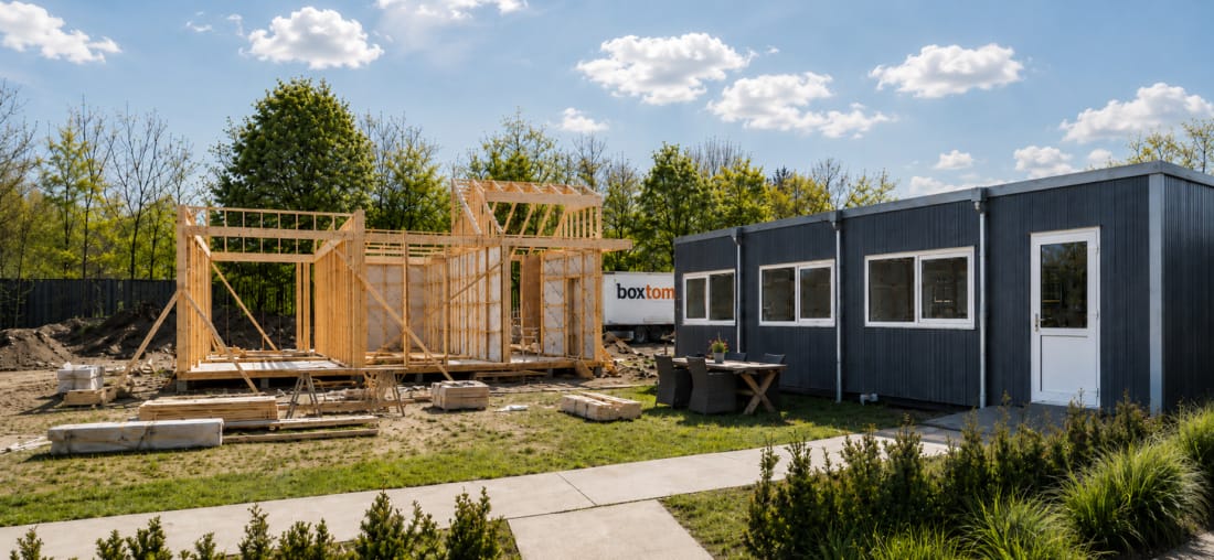 Koop woonunit tijdens bouw aan huis.