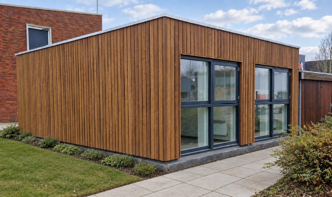 Luxe, mooie Skaeve Huse woning met houten gevelafwerking