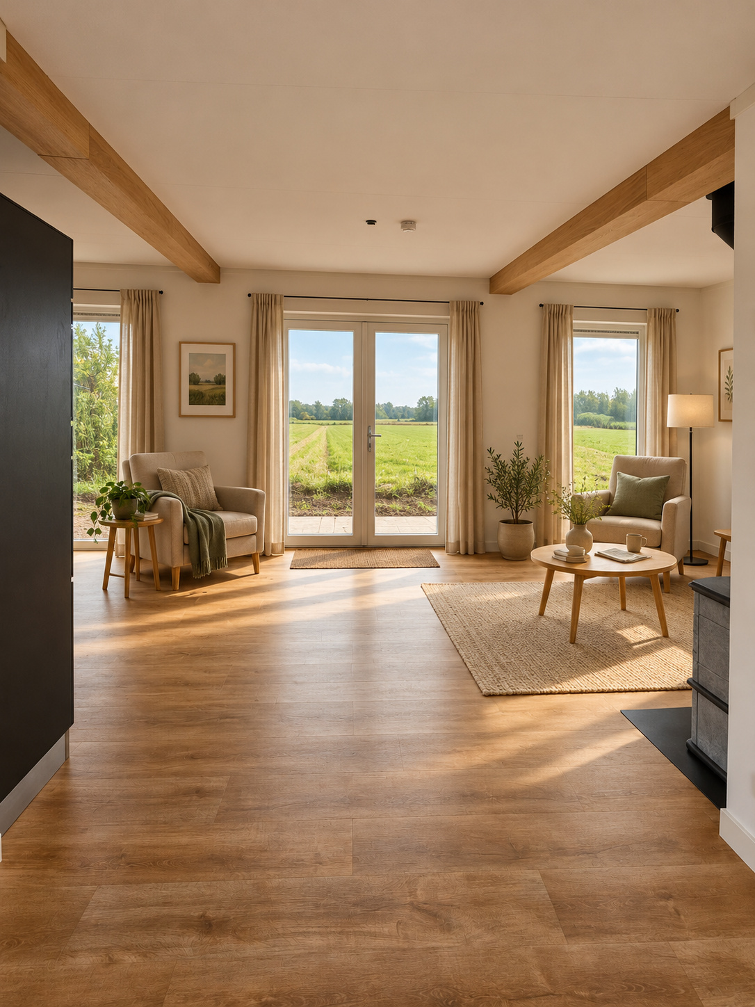 Leefruimte in mantelzorgwoning met veel lichtinval