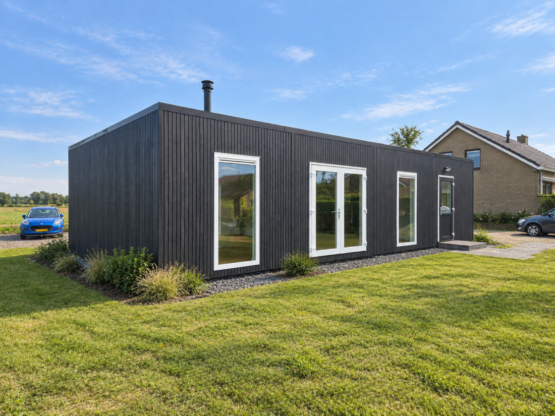 Mantelzorgwoning met zwarte gevelpanelen op maat